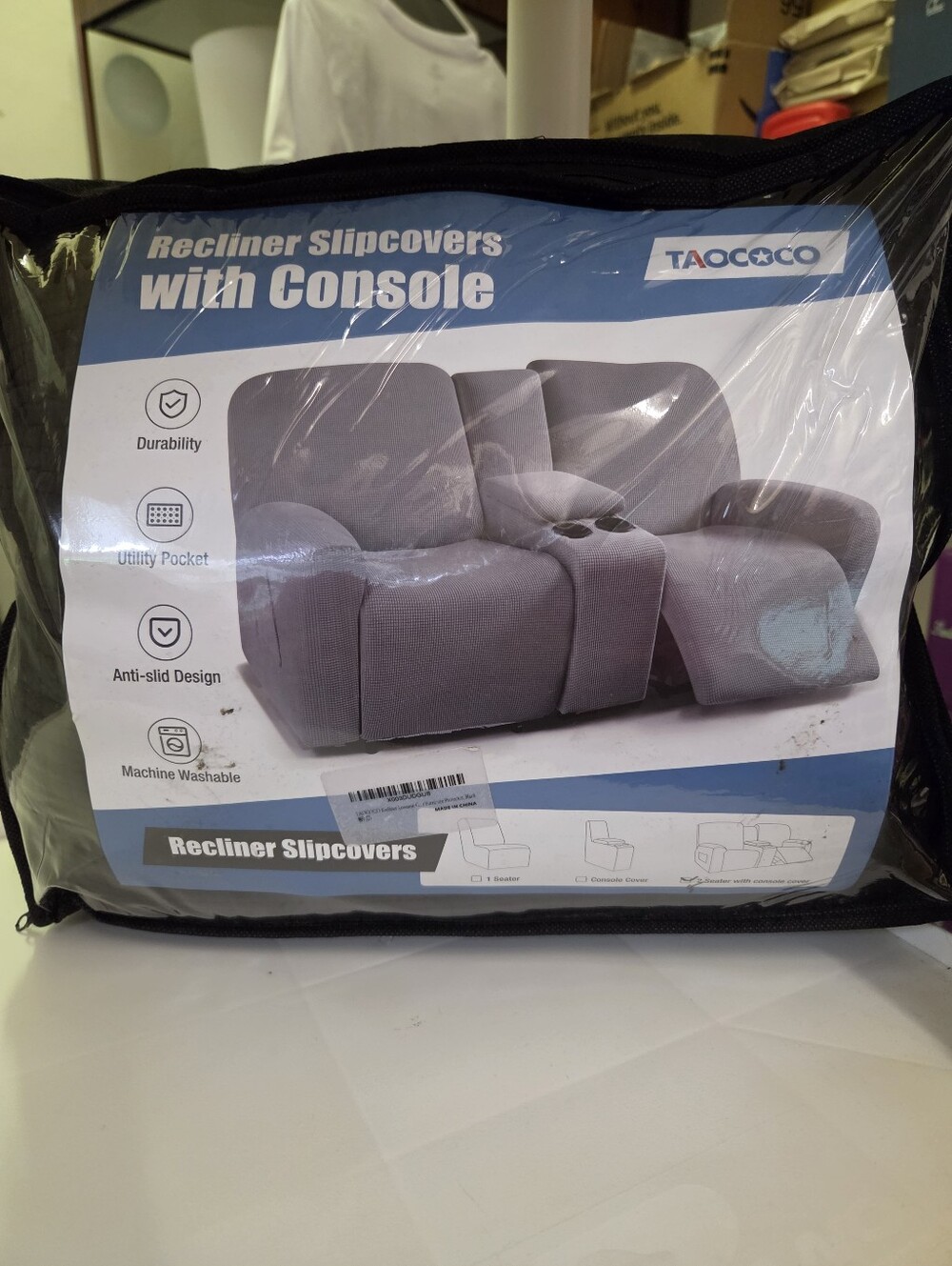 Recliner Slipcovers with Console - Black